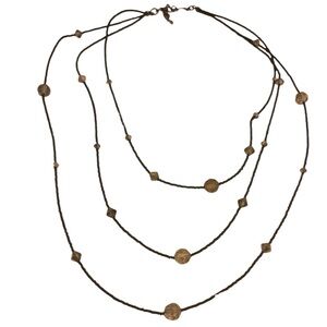 Kirks Folly Necklace Black Beads Austrian Crystals 3-Strand
